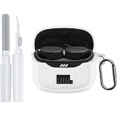 POZCIS for JBL Tune Buds 2 Case Cover, Soft Silicone Protective Earbuds Case, Only Compatible with JBL Tune Buds 2 Case with Carabiner & Cleaner Kit Accessories Set(White)