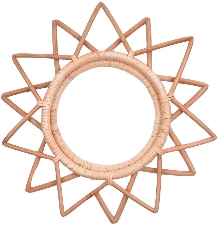 Concey Wall Mirror Decorative Frame, Bohemian Rattan Round Wall-Mounted Mirror Frame Creative Nordic Natural Vine Handmade Mirror Frame Living Room Wall Hanging