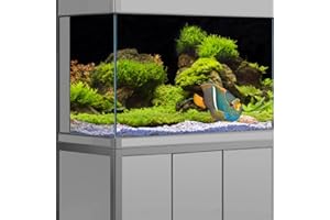 Pinpai 48X18 Inches Fish Aquarium Background, Black River Bed & Lake Aquatic Plant Terrarium Background Decor, Moss Grass Landscape Durable Polyester Background with 8 EVA Double-Sided Tapes