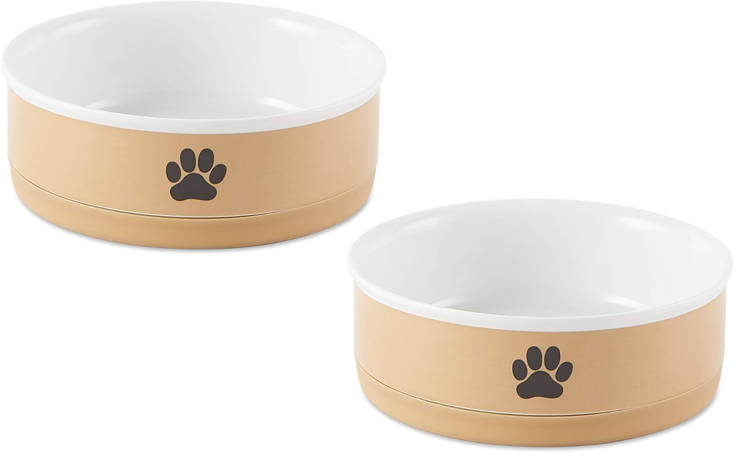 Bone Dry Ceramic Pet Collection, Medium Bowl Set, Taupe Paw 2 Count