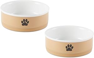 Bone Dry Ceramic Pet Collection, Medium Bowl Set, Taupe Paw 2 Count