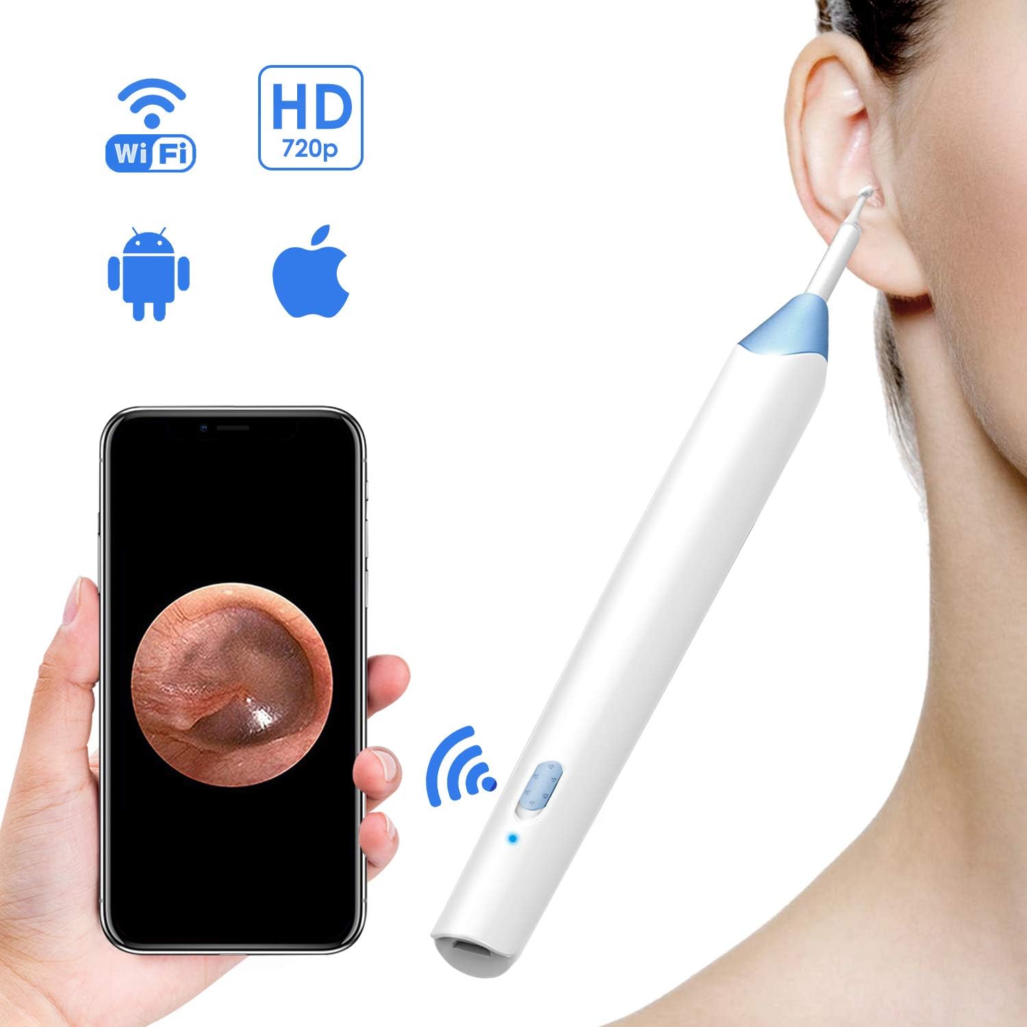 MoKo WiFi Ear Otoscope, Wireless HD 720P Digital Endoscope Ear Inspection Camera Earwax Cleaning