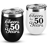 50th Anniversary Golden Wedding Gifts - 2 Pack 12 OZ Wine Tumbler for Couple, Wife, Husband, Parents, Grandparents