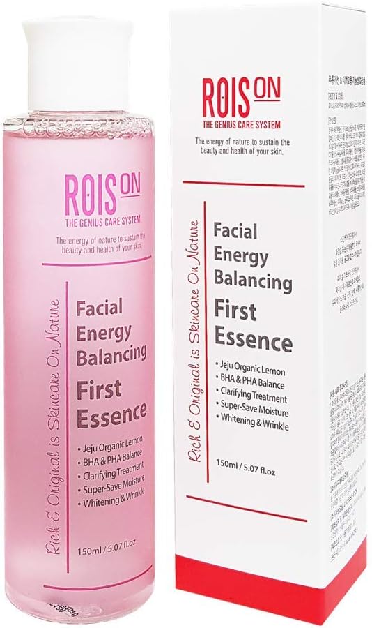 K-Beauty ROIS ON Facial Energy Balancing First treatment essence 5.07 fl.oz EWG All 1st Ingredients, Best Day & Night repair essence, whitening, brightening, anti wrinkle, BHA, PHA facial care