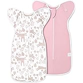 ANYEDDE 2-Pack Baby Transitional Swaddle Sleep Sack - Arms Up Swaddle 3-6 Months for Baby Girl, Newborn Sleep Sack with Cuff Removable & 2-Way Zipper Design, Pink Bunny