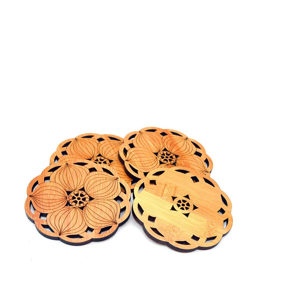 Handmade Bamboo Coasters Cork Cup Pad Cup Mats Beer Coasters 4 PCS PER Set