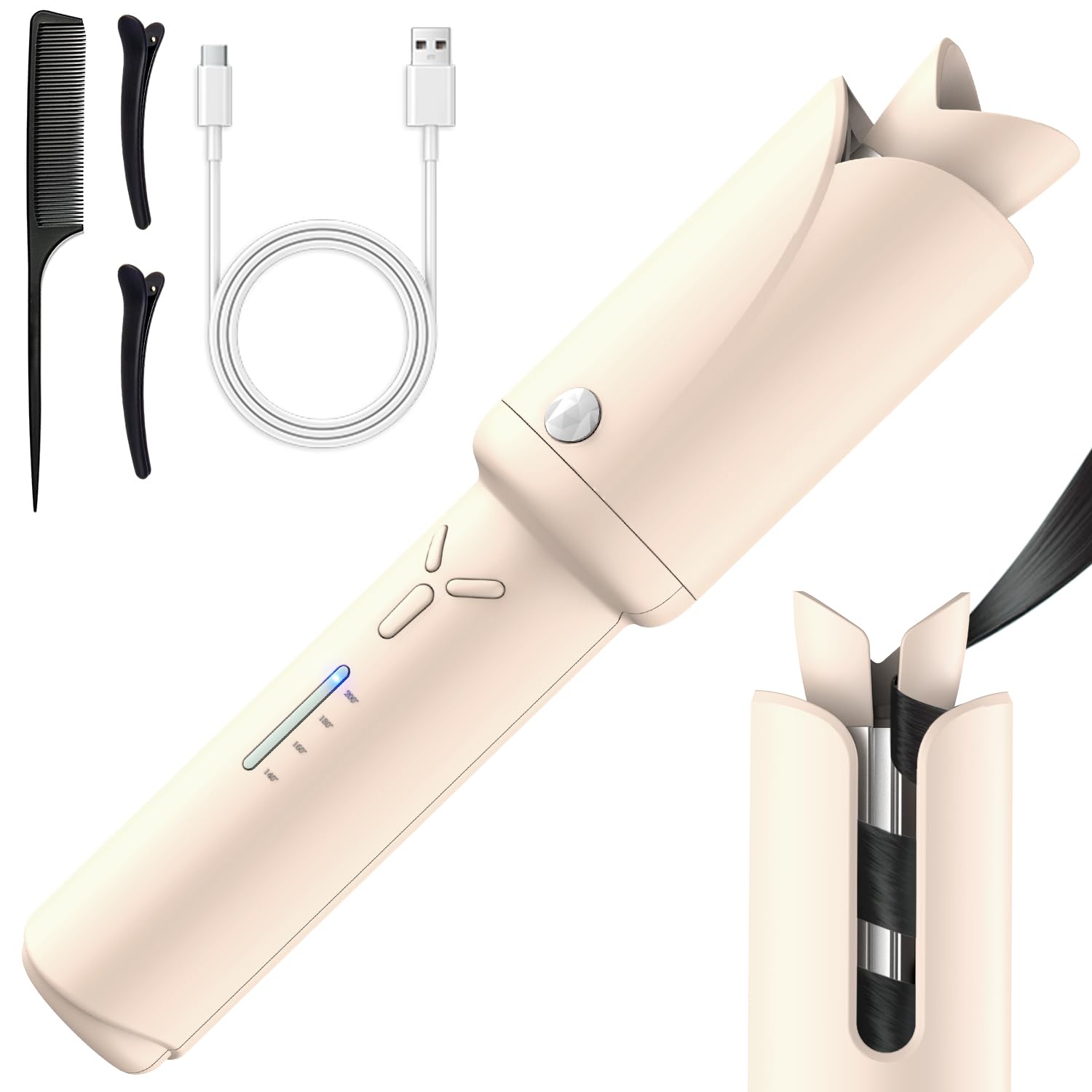 Photo 1 of ***SEE CLERK COMMENTS*** Cordless Automatic Curling Iron,1.2 Inch Rechargeable Automatic Curling Iron,Beach Waves Rotating Cordless Hair Curler 60W,Travel Wireless Mini Curler for Long and Short Hair(White)