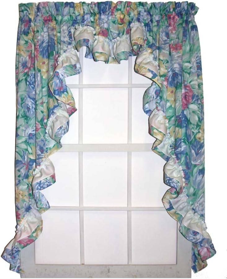 Laura Country Style Ruffled Floral 3 Piece Swag Curtains Set 96Inchby