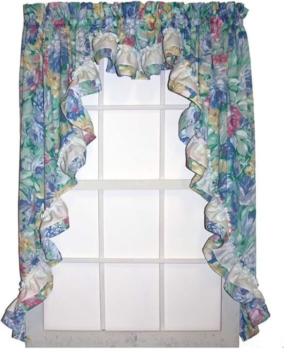 Laura Country Style Ruffled Floral 3 Piece Swag Curtains Set 96Inchby