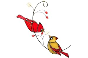 WEB LAUNCHER STRING SHOOTERS Stained Glass Cardinal Suncatcher Red Birds Sun Catcher Wall Window Hangings Handmade Ornament Stained Glass Panel for Home Windon Suncatcher for Bird Loves for Women,Mom,Grandma. (red1-moon)