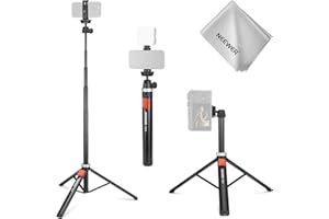NEEWER Phone Tripod for Camera with Cell Phone Holder & Remote, 62.9" All Metal Selfie Stick Travel Vlog Video Recording Port