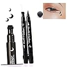 Winged Eyeliner Stamp|2 in 1 Star Heart Moon Stamp Double Ends Eyeliner Stencil|Waterproof Long Lasting Liquid Smudgeproof Eye Makeup Seal Stamp|Black