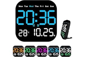 Multifunctional Digital Alarm Clock for Home & Office, Large LED Display Wall Clock with Remote Control, Brightness/Temperatu