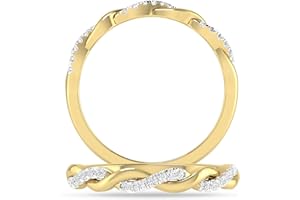 INSPEREZA NEW YORK Inspereza Solid 14k Real Gold Minimalist Infinity Reef Knot Thin Stackable Diamond Ring | 1/10 Ct TW Real Diamond Engagement Anniversary Wedding Band for Women | Simple Gold Stacking Rings (Size 4-9)