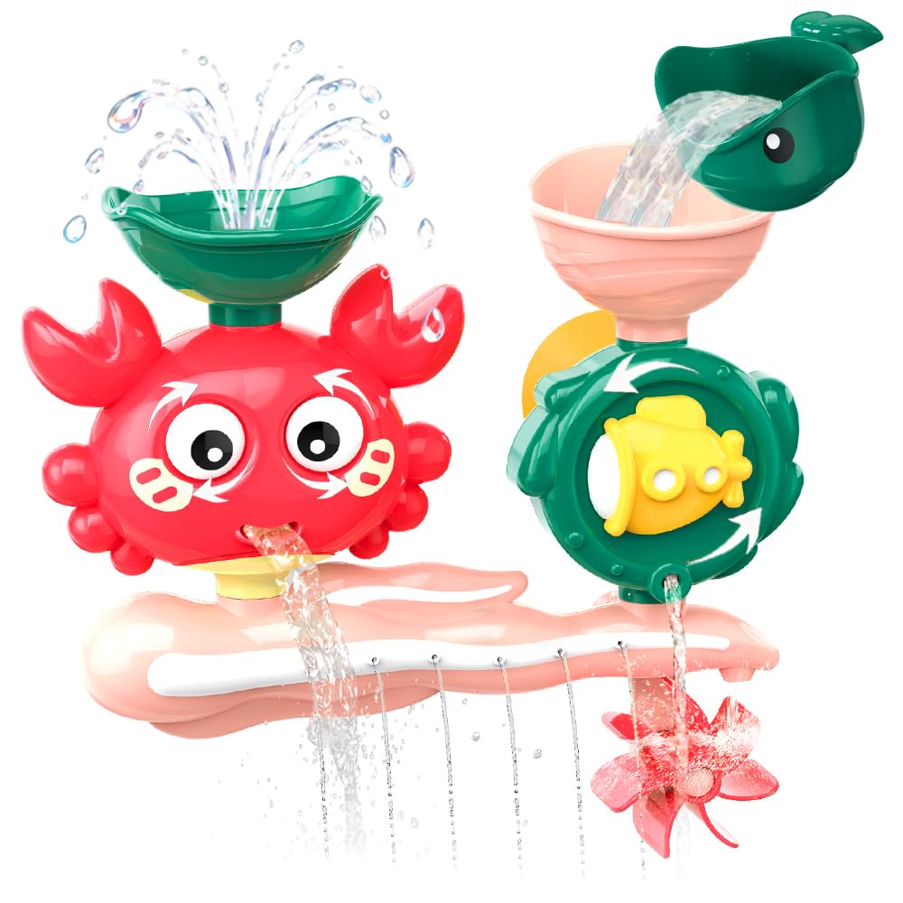 Baby Bath Toys for Kids Ages 1-3, Crab Bathtub Water Toys for Toddler 2-4, Mold Free Bath Toys W/ Suction Cup for Babies 6-12 Months Boys Girls Infant Gifts (Pink)