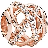 Sterling Silver Galaxy Charm Openwork Charm with Clear CZ for Pandora and European Style Bracelets and Necklaces (Rose Gold)