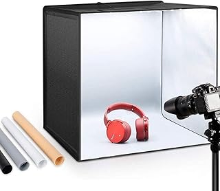 ESDDI Foto Zelte 50x50x50 cm Leuchtkasten Fotostudio Tragbare Faltbare Studiobox LED Beleuchtung mit 120 LED Fotografie Softbox Kit mit 4 Verschiedenen farbigen Hintergründen von ESDDI