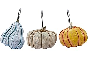 ALDOPEIN 12PCS Cute Pumpkins Decorative Shower Curtain Hooks Rings for Fall Autumn Shower Curtains Bathroom Decorations Accessories Set, Metal Rustproof Thanksgiving Farmhouse Rustic Fall Shower Curtain Hooks