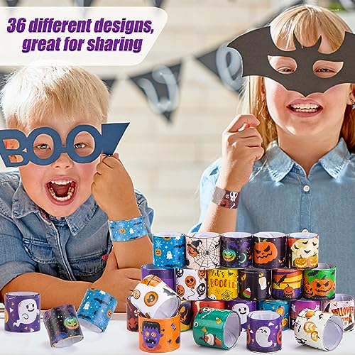 LOVESTOWN 64PCS Halloween Slap Bracelet Bulk, Halloween Slap Bracelets for Kids Snap Bracelets Wristbands for Halloween Giveaways Party Supplies Party Favors 36 Styles