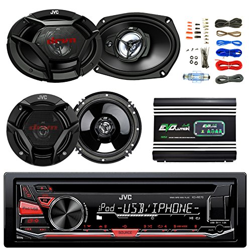 JVC KD-R670 CD/MP3 AM/FM Radio Player Car Receiver Bundle Combo With 2x JVC 300W 6.5" 2-Way Car Audio Speakers + 2x 6x9" 3-Way Stereo Speaker + 1600 Watt Class A/B Amplifier + Boss 8g Amp Install Kit