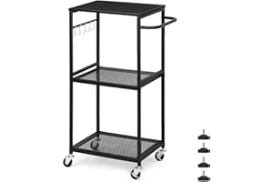 NANANARDOSO Rolling Cart, 3 Tier Utility Kitchen Cart on Wheels, Wooden Top and Metal Frame Rolling Storage Cart for Kitchen, Living Room, Laundry Room, Black.