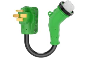 RVGUARD 50 Amp to 50 Amp RV Adapter Cord with 135 Degree Locking Connector, NEMA 14-50P to NEMA SS2-50R Electrical Power Adapter with LED Power Indicator, 18 Inch, Green, ETL Listed