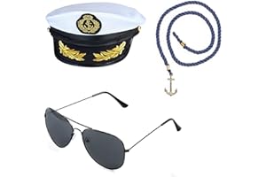 Beelittle Yacht Captain Hat Costume Accessories Set Sailor Hat with Captain Prop & Aviator Sunglasses