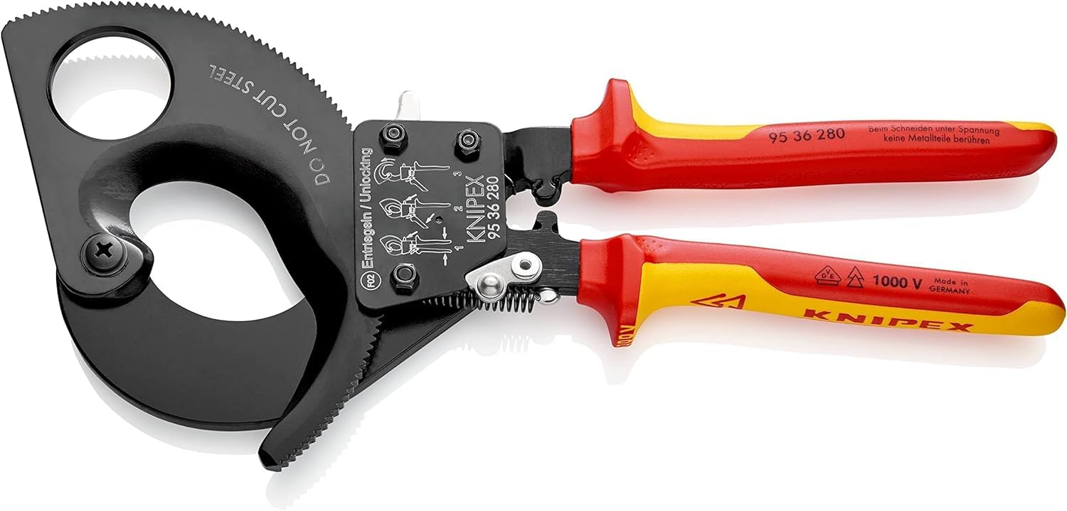 KNIPEX Cable Cutter (Ratchet Action) in Blister Insulated with Multi-Component Grips, VDE-Tested 280 mm, 95 36 280