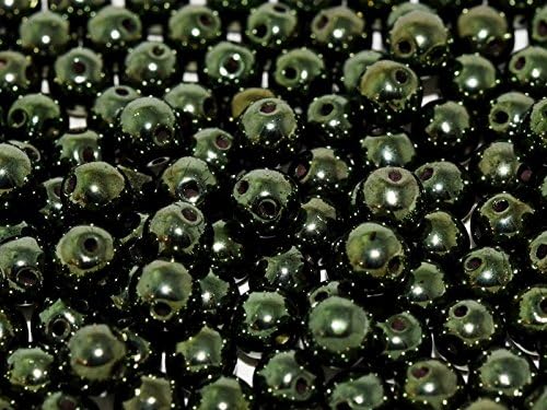 50 Pieces RounDuo Beads - Czech Round Pressed Beads with Two Holes, Ø 5mm, Jet Green Luster