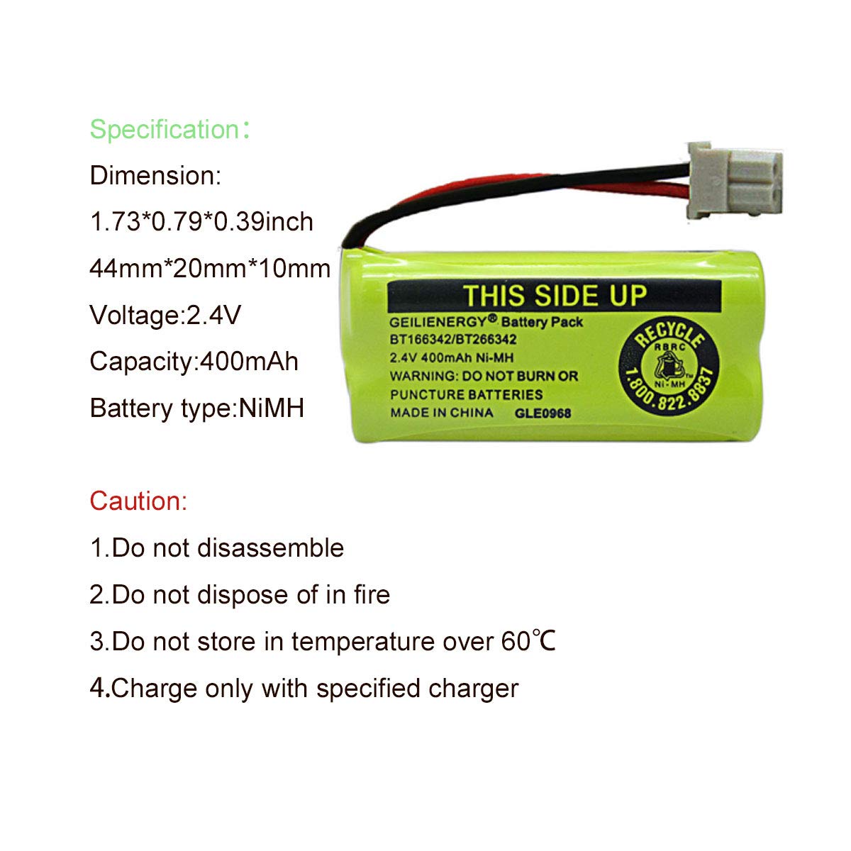 GEILIENERGY NiMH 2.4V 400mAh Battery Compatible with BT-166342 BT-266342 BT-162342 BT-262342 BT183342 BT-183342 Sanik 2SN-AAA40H-S-X2 CS6719-2 Cordless Phone (Pack of 3)