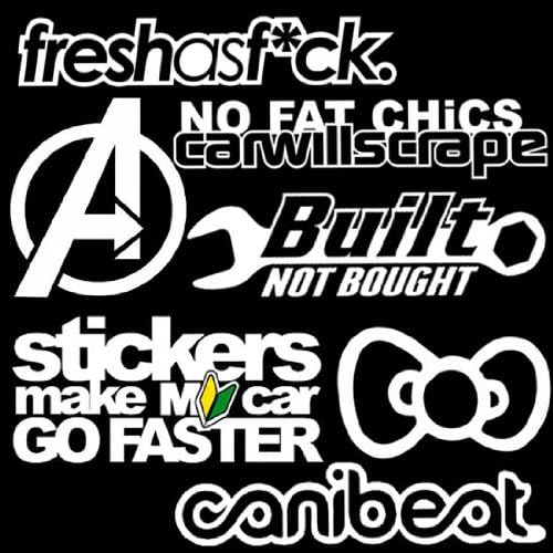 iJDMTOY JDM Canibeat Funny No Fat Chics Joke Fresh As Fck Built Not Bought Bowtie Stickers Make My Car Go Faster Combo Deal Stickers Decals SET