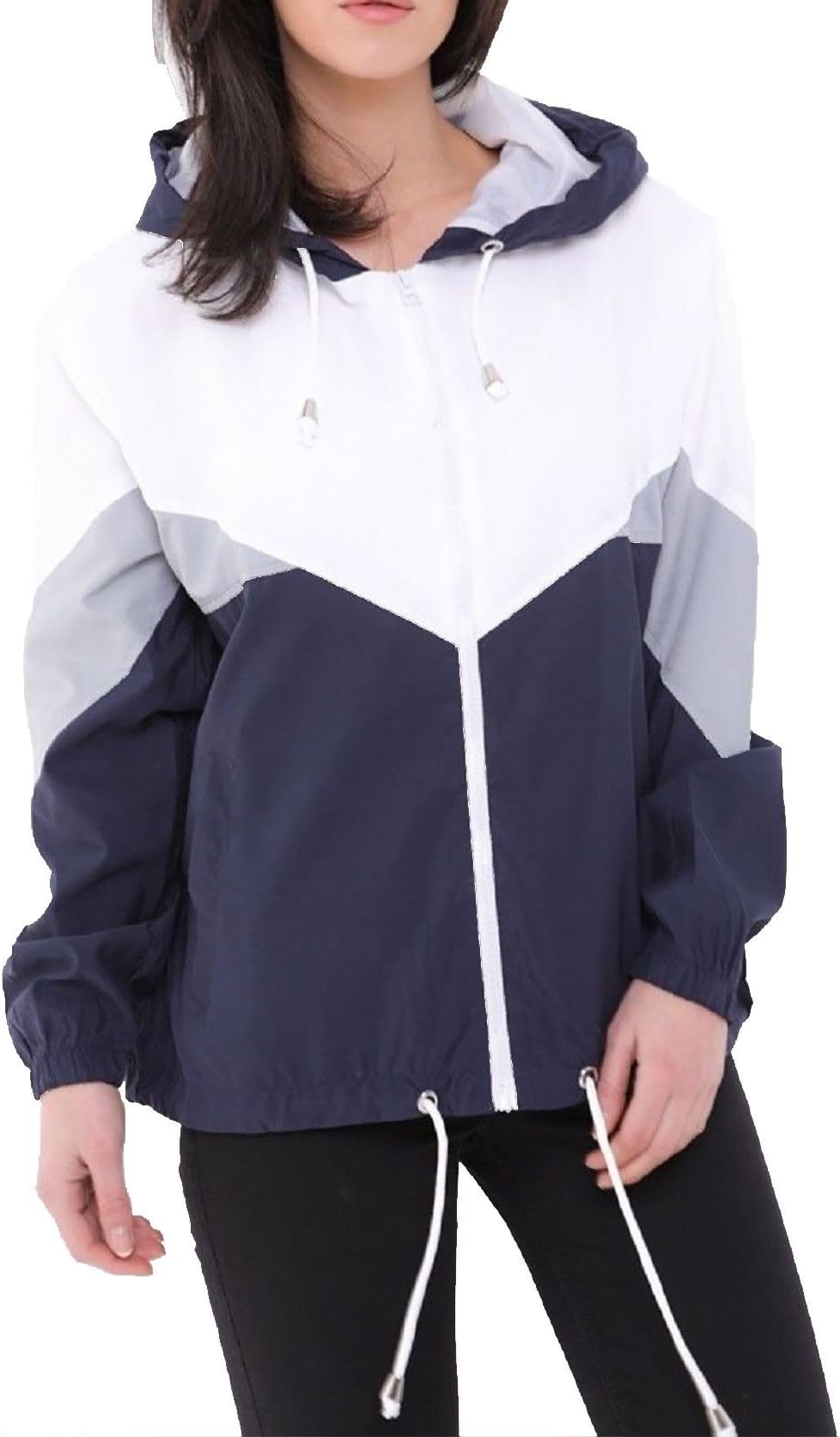 Islander Fashions Ladies Long Sleeve Color Block Jacket Womens Fancy Windbreaker Hooded Coat Top S/XL