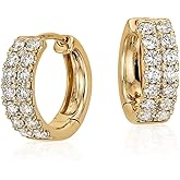 Yellow Gold Plated 925 Sterling SilverTwo Row Iced Shiny 5A Cz Trendy Classic Unisex Ice Out 12mm Hoops Hypoallergenic Huggie Hoop Earrings For Men Women Jewelry