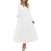 MEROKEETY Women's Fall Long Sleeve Maxi Dress 2026 Boho Ruffle Tiered Swiss Dots Wedding Guest Cocktail Long Dresses