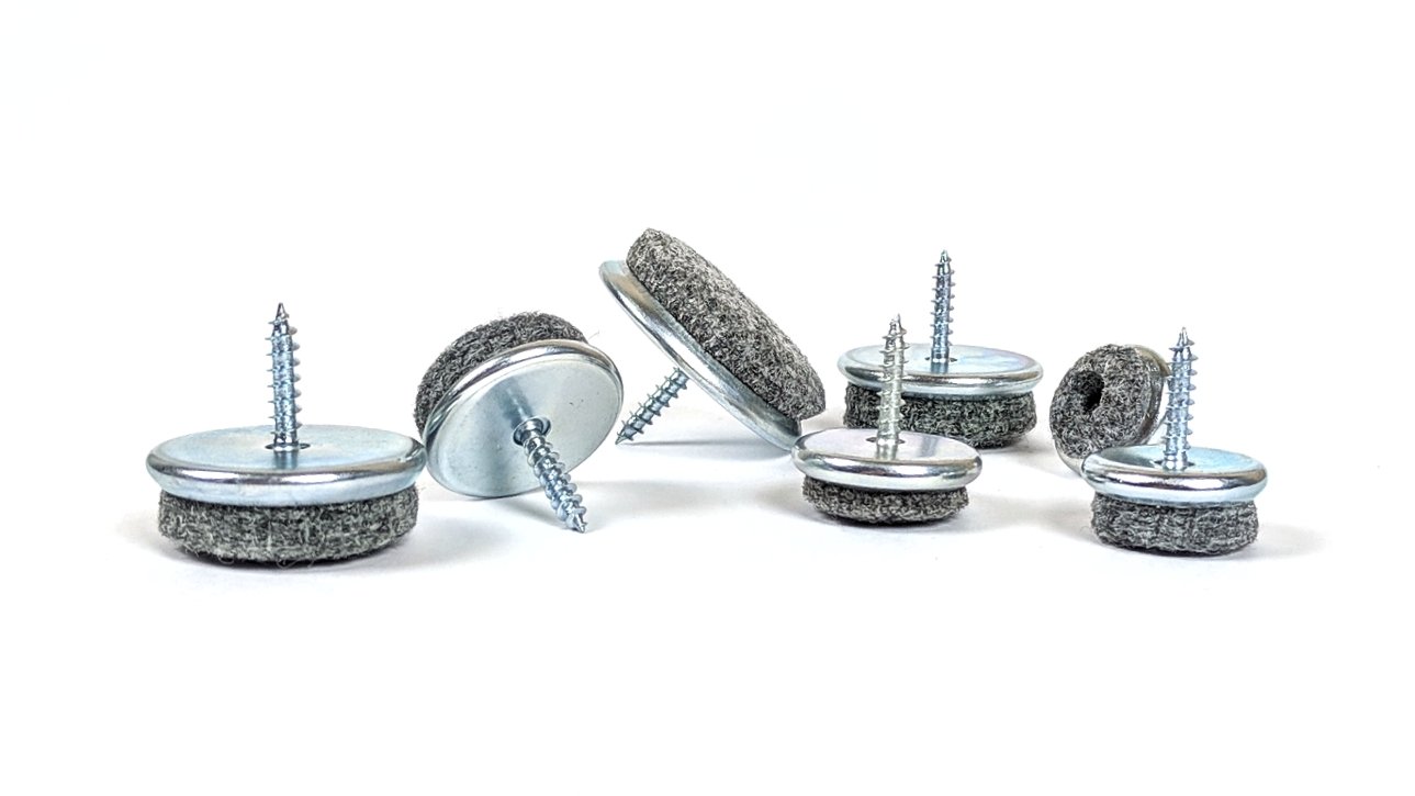 35mm Felt Furniture Pads, Premium Floor Protectors (4pcs, Nickel Plated Steel, 2mm Drill Bit, See Second Photo for Dimensions) Easy & Secure Screw Installation, by Keay Vital Parts - Made in Germany