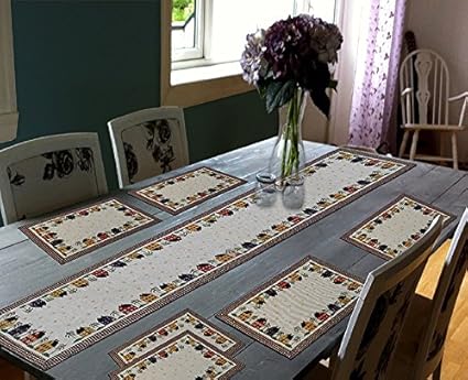 Glamkart Jacquard Linen 7 Piece Mat with Table Runner - 13 x 18, Multicolour (AMAZON02A)