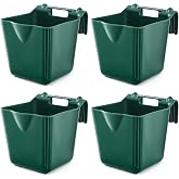 4 Pcs 15 Quart Plastic Hook Over Horse Feed Bucket for Stall Fence, Green | Mountable Livestock Bucket, Grain Hook Design for Horse Cattle Sheep, Pasture Barn Stable Use, Water Minerals and Supplements