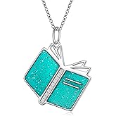 Alphm Book Lover Necklace 925 Sterling Silver Reading Pendant Women Literary Jewelry Present for Book Club Staff Librarian Bookworm