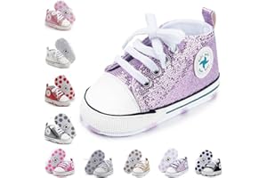 ORAWU Newborn Baby Girls Boys Canvas Shoes Infant Soft Sole Slip On First Walkers Sneaker Toddler Flat Loafers High Top Crib Denim Unisex Moccasins Shoe