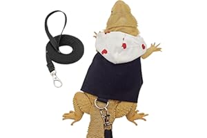 COPFEU Lizard Clothes with Leash for Bearded Dragons Reptile Apparel Handmade Cotton Material Hoodies Sweater for Skin Protection Photo Party for Crested Gecko Chameleon (White)