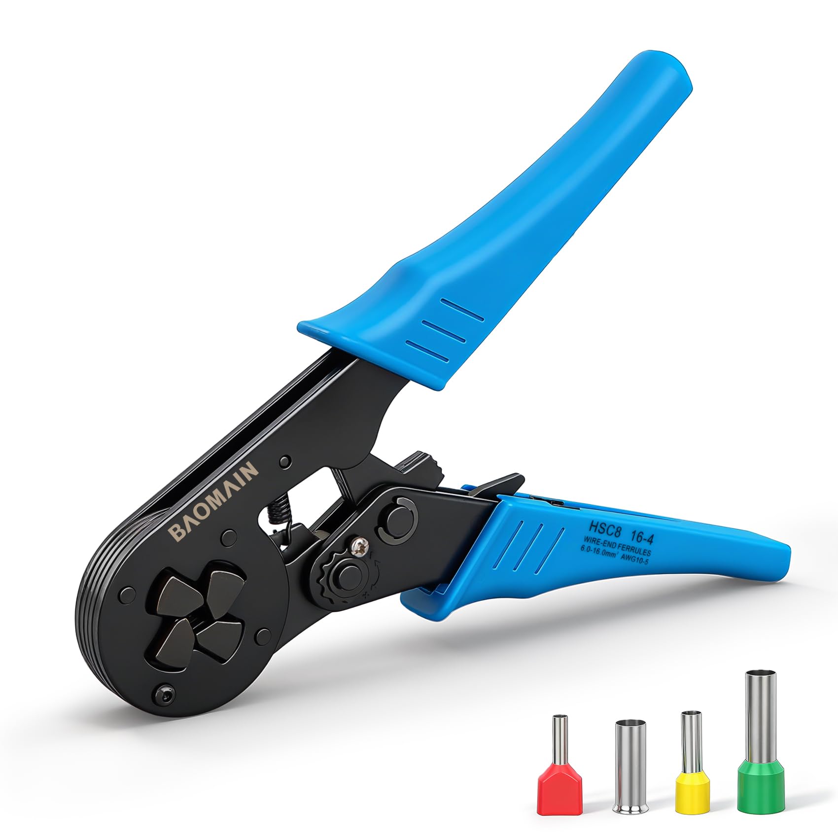 Baomain Crimper Plier HSC8 16-4 Mini Self-adjustable Crimping Tools Use for 6.0-16.0 mm² (10-5 AWG) Square Ferrule Wire Cable End-sleeves Blue