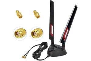 AMTAM WiFi 6E Antenna Tri-Band 6GHz 5GHz 2.4GHz Antenna RP-SMA WLAN Antenna Magnetic Base with 2m/6.6ft Extension Cable for P