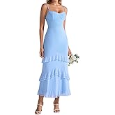 XinFSh Women Ruffle Bodycon Maxi Dress Spaghetti Strap Long Formal Wedding Guest Cocktail Party Dresses