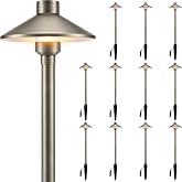 Gardencoin Solid Brass Low Voltage Landscape Pathway Lights (6.7'' Shade, 21.9'' Tall), 12V AC/DC Heavy Duty LED Path Lights Outdoor Wired, Antique Bronze Walkway Lights Without G4 Bulb, 12 Pack