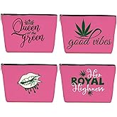 4 Pcs Cute Pink Weed Accessories Weed Marijuana Gifts Lip Gag Novelty Funny Appreciation Gifts for Women Makeup bag Cosmetic bags for Women Girls Sister Zipper Pouch Birthday Christmas Friendship
