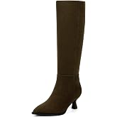 Modatope Knee High Boots for Women Kitten Heel Boots | Tall Boots Low Heel, Stiletto Pointed Toe Heeled Fall Winter Dress Long Womens Boots with Side Zipper