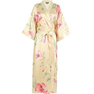 Moreone Women's Kimono Robe Long Floral Bathrobe Satin Sleepwear | Anti-wrinkle, Loose and Comfortable, Silk Nightgown for Br