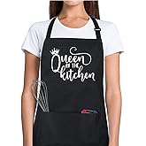 Xornis 100% Cotton Funny Apron with 2 Pockets for Men Women BBQ Grilling Adjustable Bib Black Aprons Gifts Cooking Kitchen