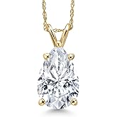 Gem Stone King 14K Yellow Gold White Moissanite Pendant Necklace for Women | 3.07 Cttw | Gemstone Birthstone | Pear Shape 12X8MM | With 18 Inch Chain
