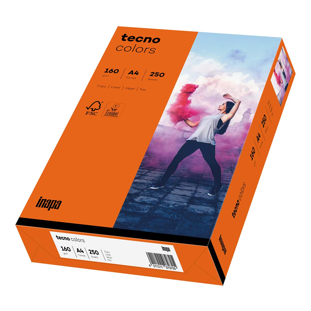 inapa Coloured Printer Paper, Tecno Colours: 160 g/m², A4, 250 Sheets, Intense Orange — image 1